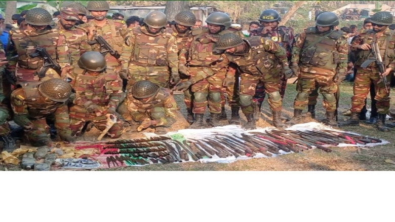 ফরিদপুরে পুকুরের তলদেশ থেকে বিপুল অস্ত্র উদ্ধার