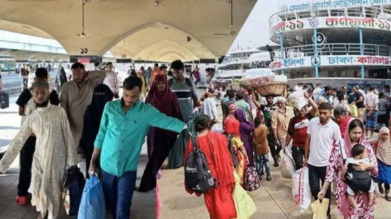 ঈদ শেষে রাজধানীতে ফেরা শুরু, কমলাপুর ও সদরঘাটে যাত্রীদের ভিড়