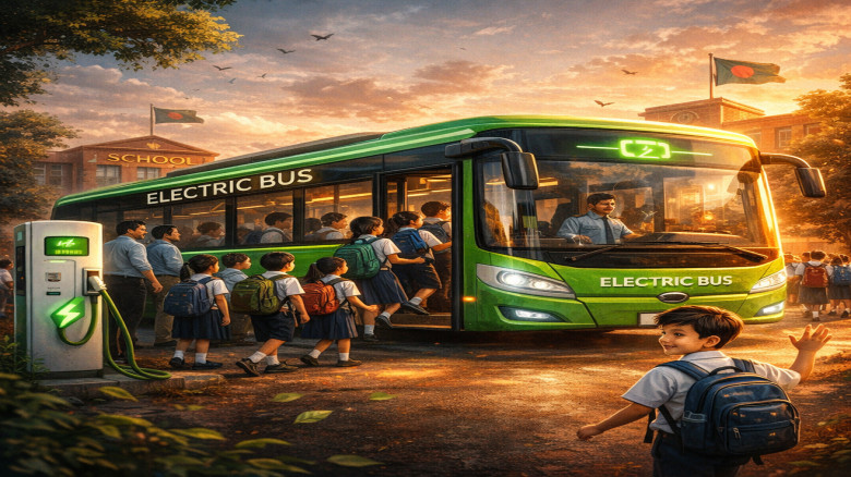 ব্যক্তিগত গাড়ির বদলে শিক্ষার্থীদের জন্য ই-বাস চালু