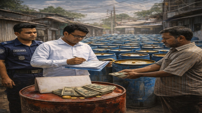 পাথরঘাটায় অবৈধ ডিজেল মজুত ধ্বংস, ব্যবসায়ী জরিমানা