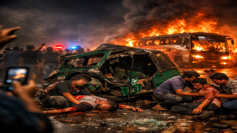 রাউজানে বাস-সিএনজি সংঘর্ষে চালক নিহত, বিক্ষুব্ধ জনতার আগুন