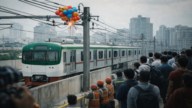 গ্যাস বেলুনে আটকে কারওয়ান বাজারে বন্ধ মেট্রোরেল চলাচল