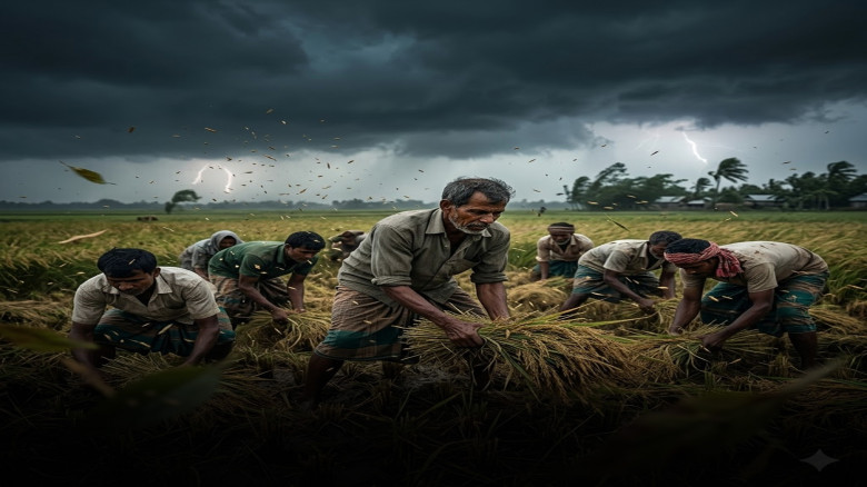 হঠাৎ কালবৈশাখীতে ধান হারানোর আতঙ্ক, কৃষকের জীবন-মরণ লড়াই