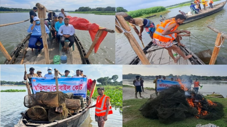 মহানন্দা নদীতে অভিযান, ৫০টি চায়না দুয়ারী জাল পুড়িয়ে বিনষ্ট