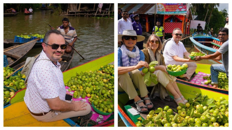 নৌকায় ভীমরুলির ভাসমান পেয়ারা হাট দেখলেন মার্কিন রাষ্ট্রদূত