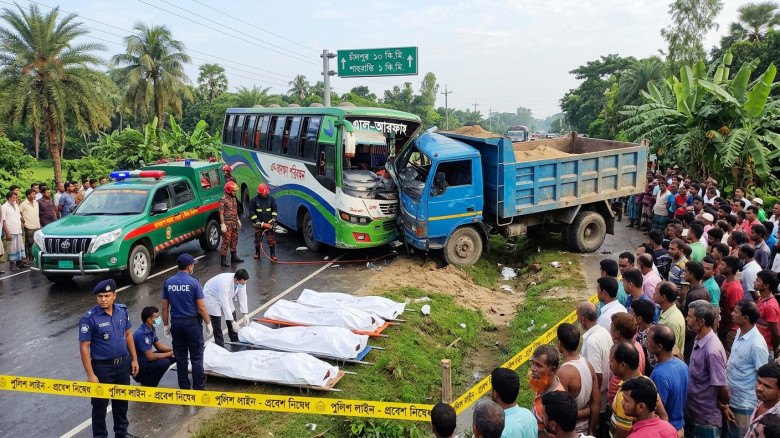চাঁদপুর-কুমিল্লা মহাসড়কে বাস-ট্রাক সংঘর্ষে নিহত ৩